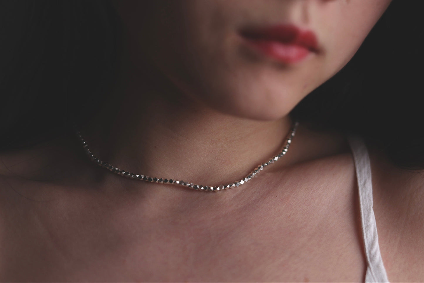 Minimalist Handcrafted Silver Beaded Necklace-Thick