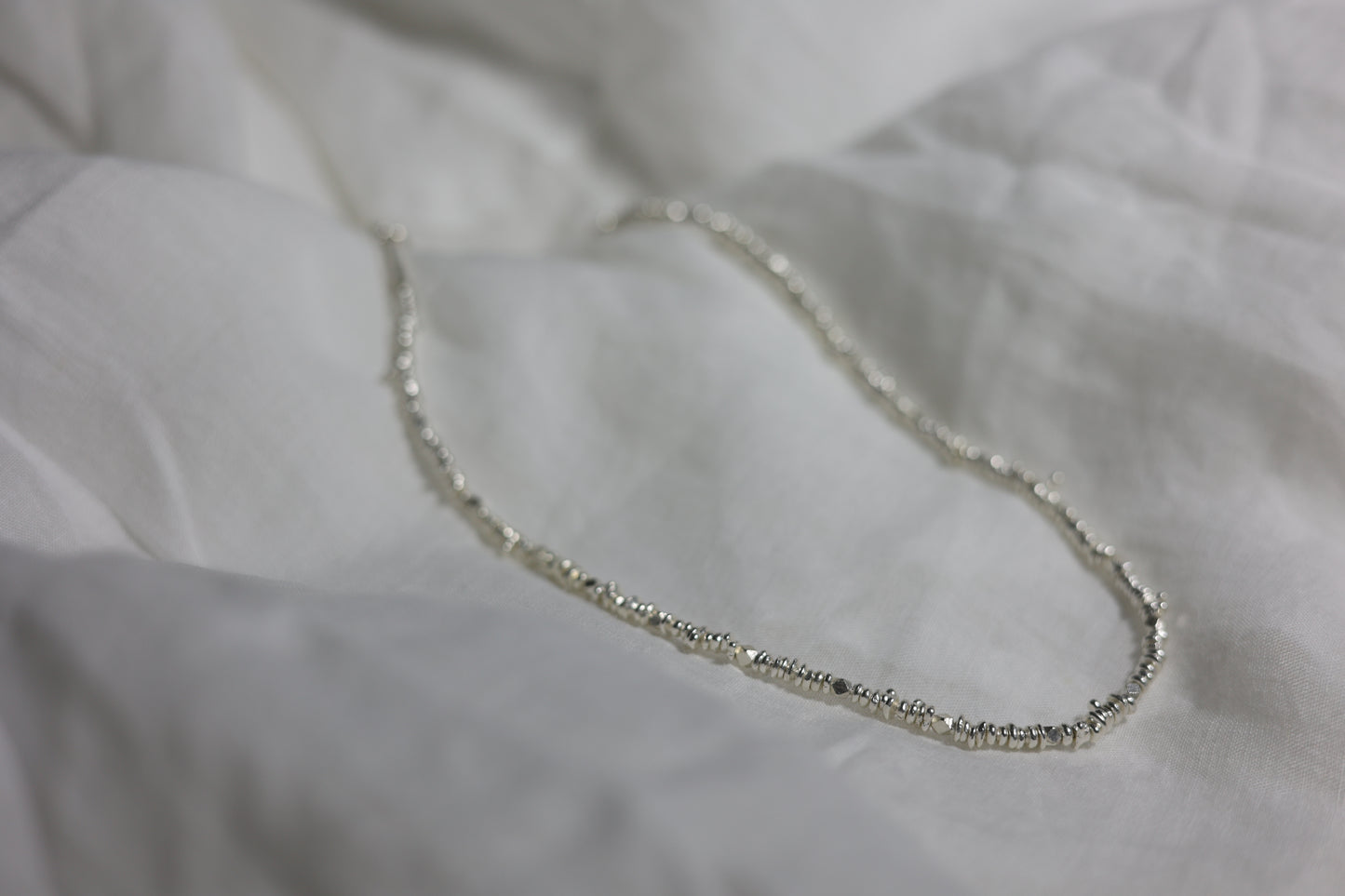 Handcrafted Minimalist Silver Irregular Beaded Necklace