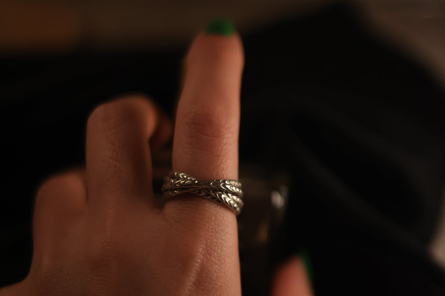 Interlocked Round Silver Ring-Braided