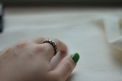 Handcrafted Braided Silver Ring-Unisex — braided band worn on a hand
