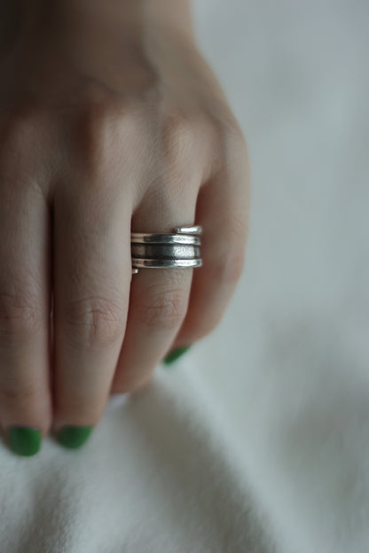 Handcrafted Silver Ring-Unisex — ridged band worn on a hand