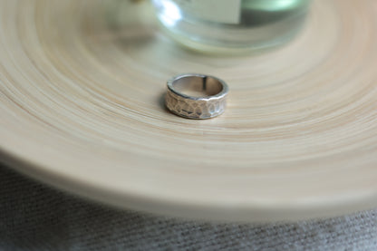 Handcrafted Silver Ring-Stone — hammered band on a plate