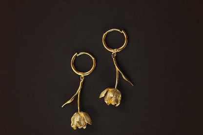 The Tulips-Earrings — pair of gold-tone tulip earrings
