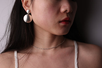 Handcrafted Frosted Minimalist Statement Earrings — round drop earrings worn with necklace