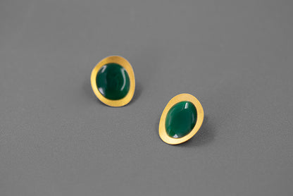 The Color Drop-Earrings — green oval earrings with gold-tone borders