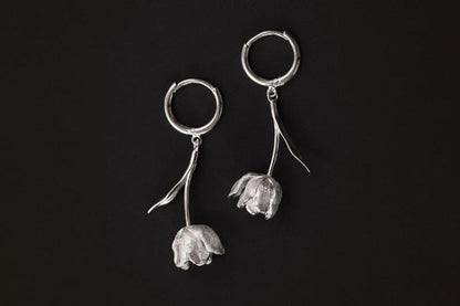 The Tulips-Earrings — pair of silver-tone tulip earrings