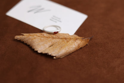 The Red Agate Silver Ring — side view of red-stone ring on dried leaf