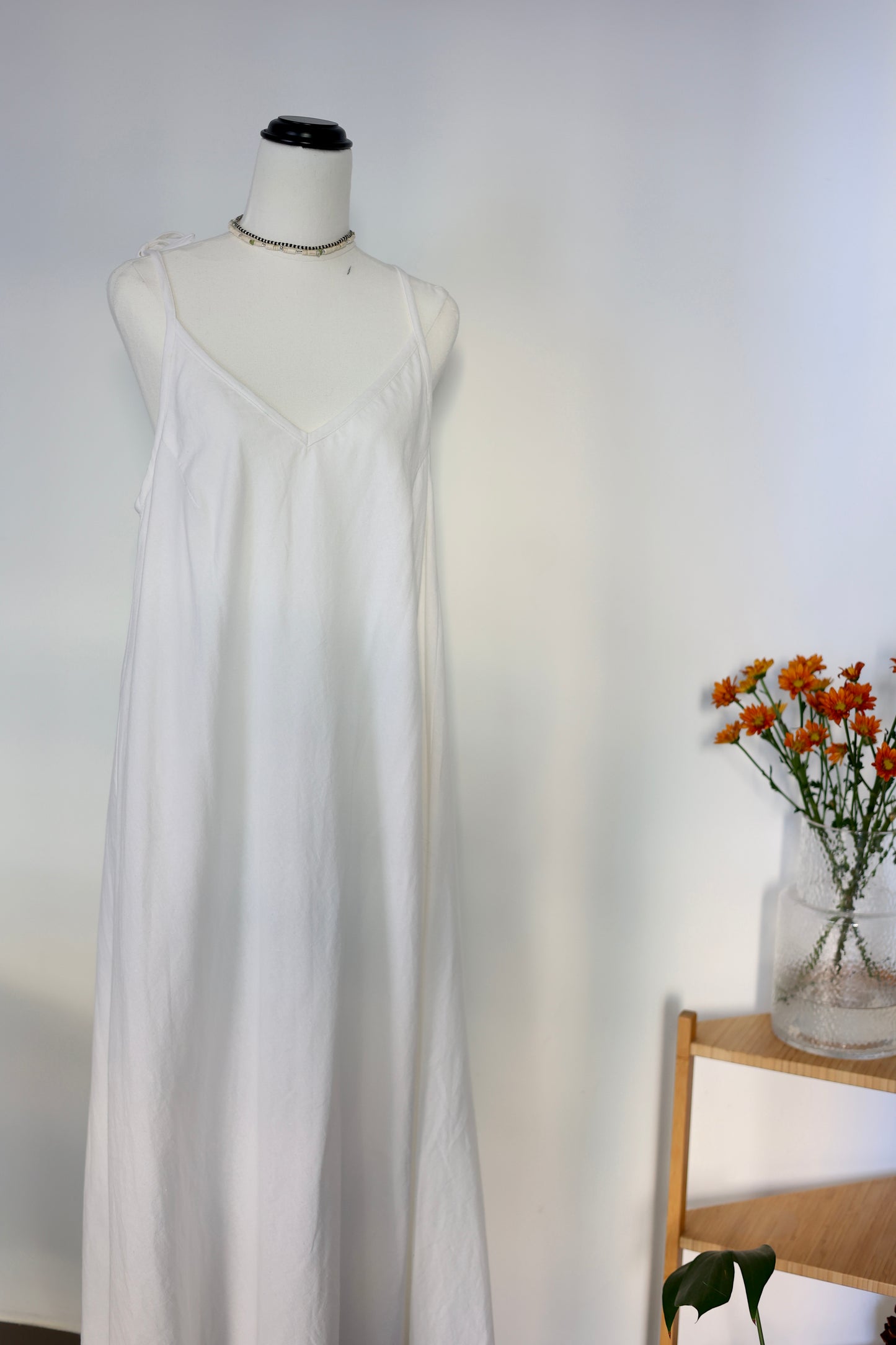 Nature/White Cotton Summer Beach Dress.