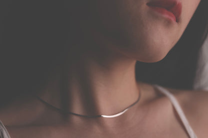 Handcrafted Minimalist Basic Silver Chain Necklace — smooth chain necklace worn around the neck