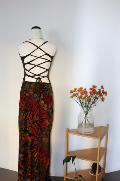 Red Hand Tie-Dye Dress — back of red tie-dye dress with crossed straps
