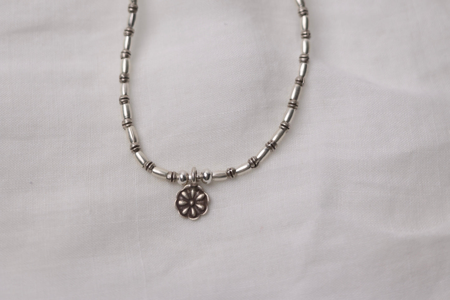 Handcrafted Hill Tribe Style Silver Necklace- The Flower