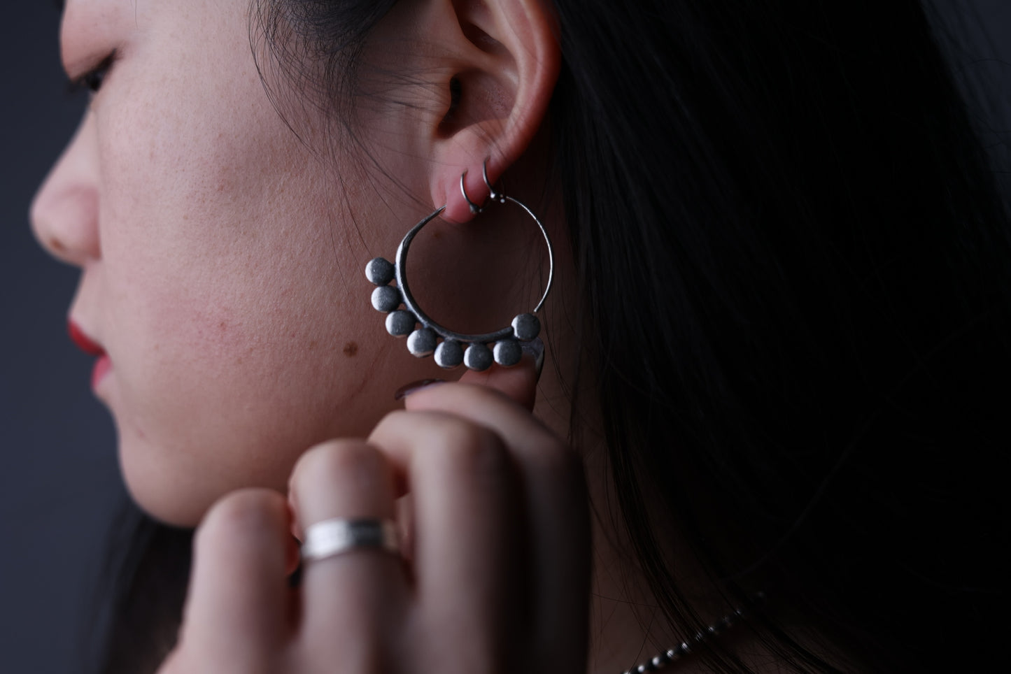 Hill-tribe Style Handmade Pure Silver Ear Hoops