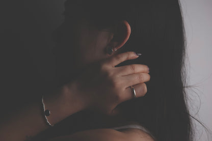 Handcrafted Minimalist Basic Silver Ring — model wearing smooth band and necklace