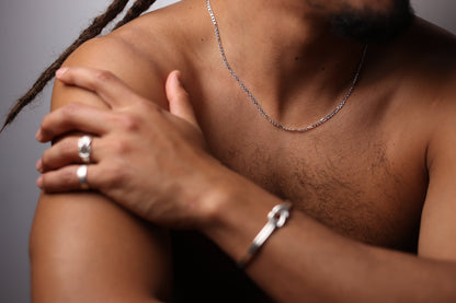 Handcrafted Minimalist Silver Chain Necklace — silver chain necklace worn with bangle and rings
