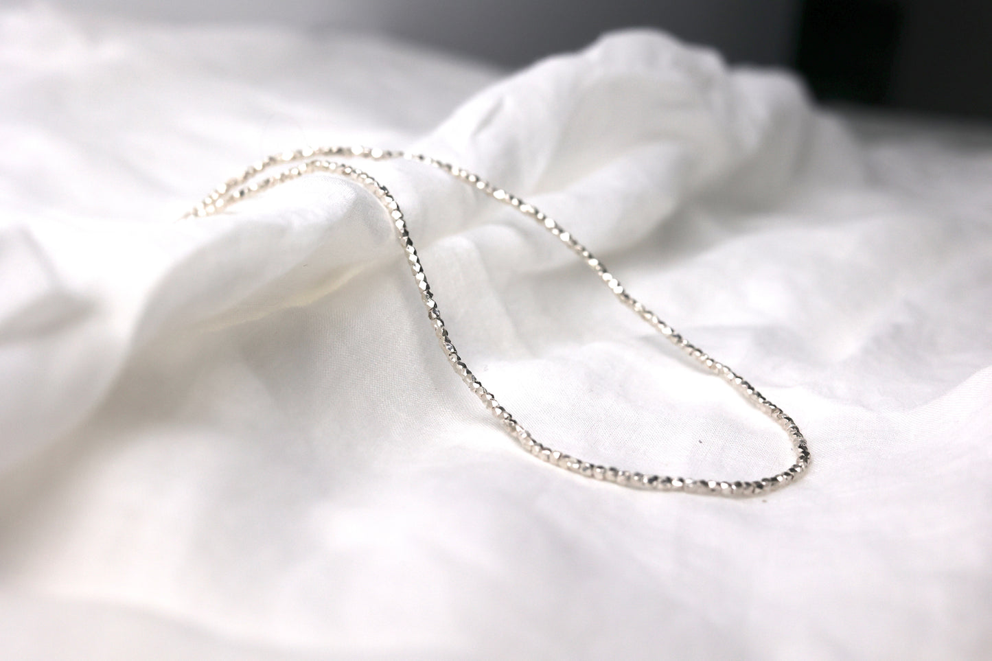 Minimalist Handcrafted Silver Beaded Necklace- Thin