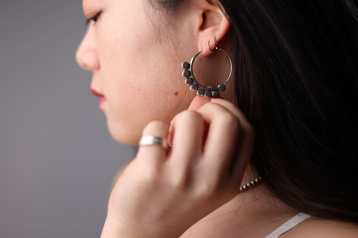 Hill-tribe Style Handmade Pure Silver Ear Hoops