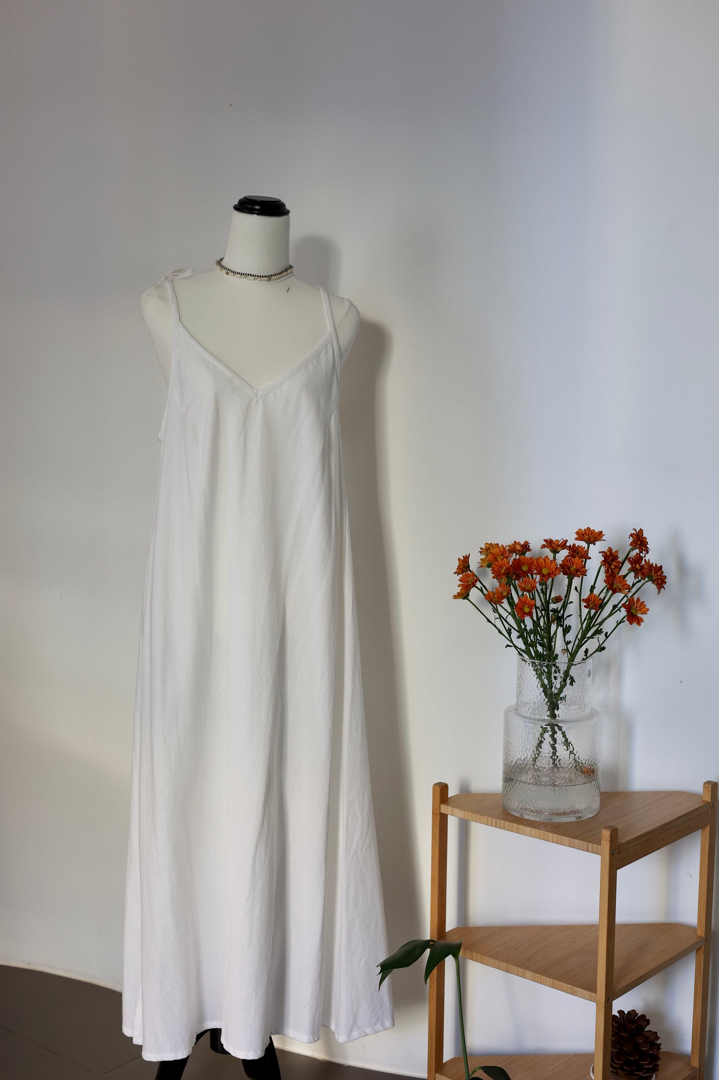 Nature/White Cotton Summer Beach Dress.