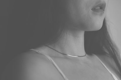 Handcrafted Minimalist Basic Silver Chain Necklace — model wearing smooth chain necklace