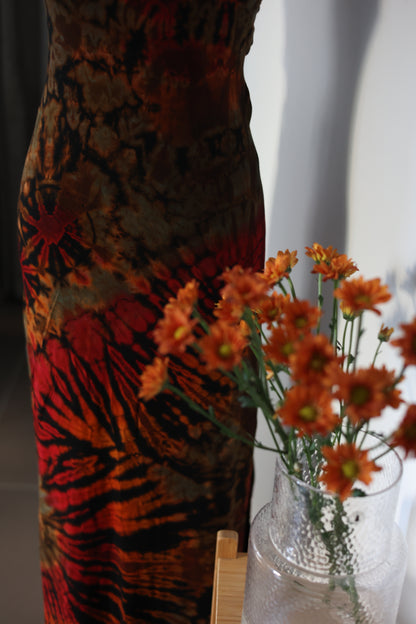 Red Hand Tie-Dye Dress — close-up of red tie-dye fabric pattern