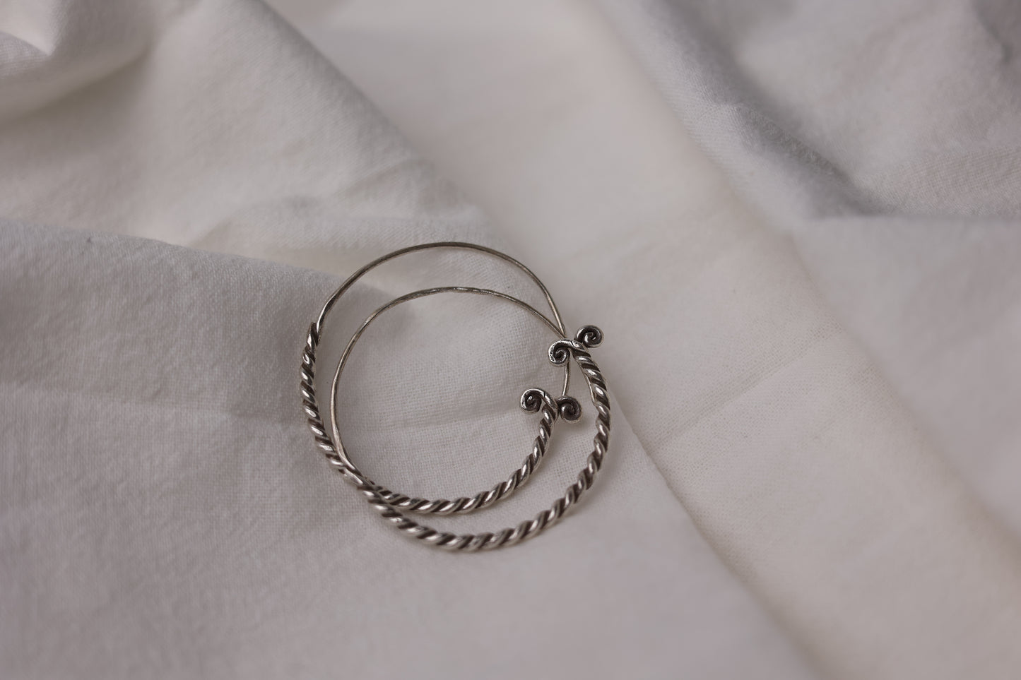 Handmade Braided Silver Ear Hoops