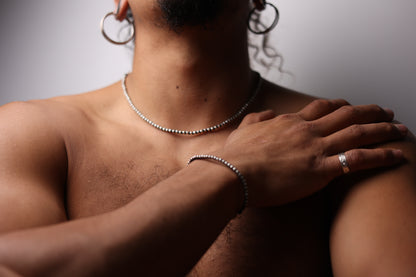 Handwoven Silver Set — necklace and matching bracelet worn together