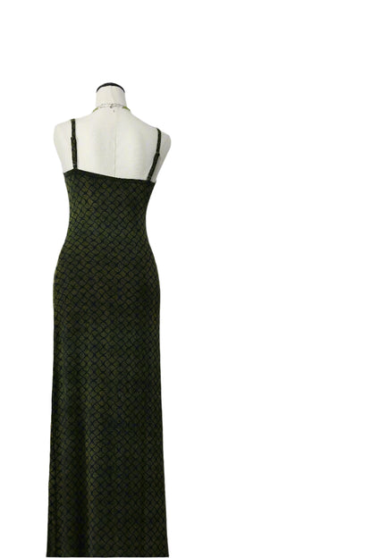 The Forest Maxi Summer Dress — back of forest-green maxi dress on mannequin
