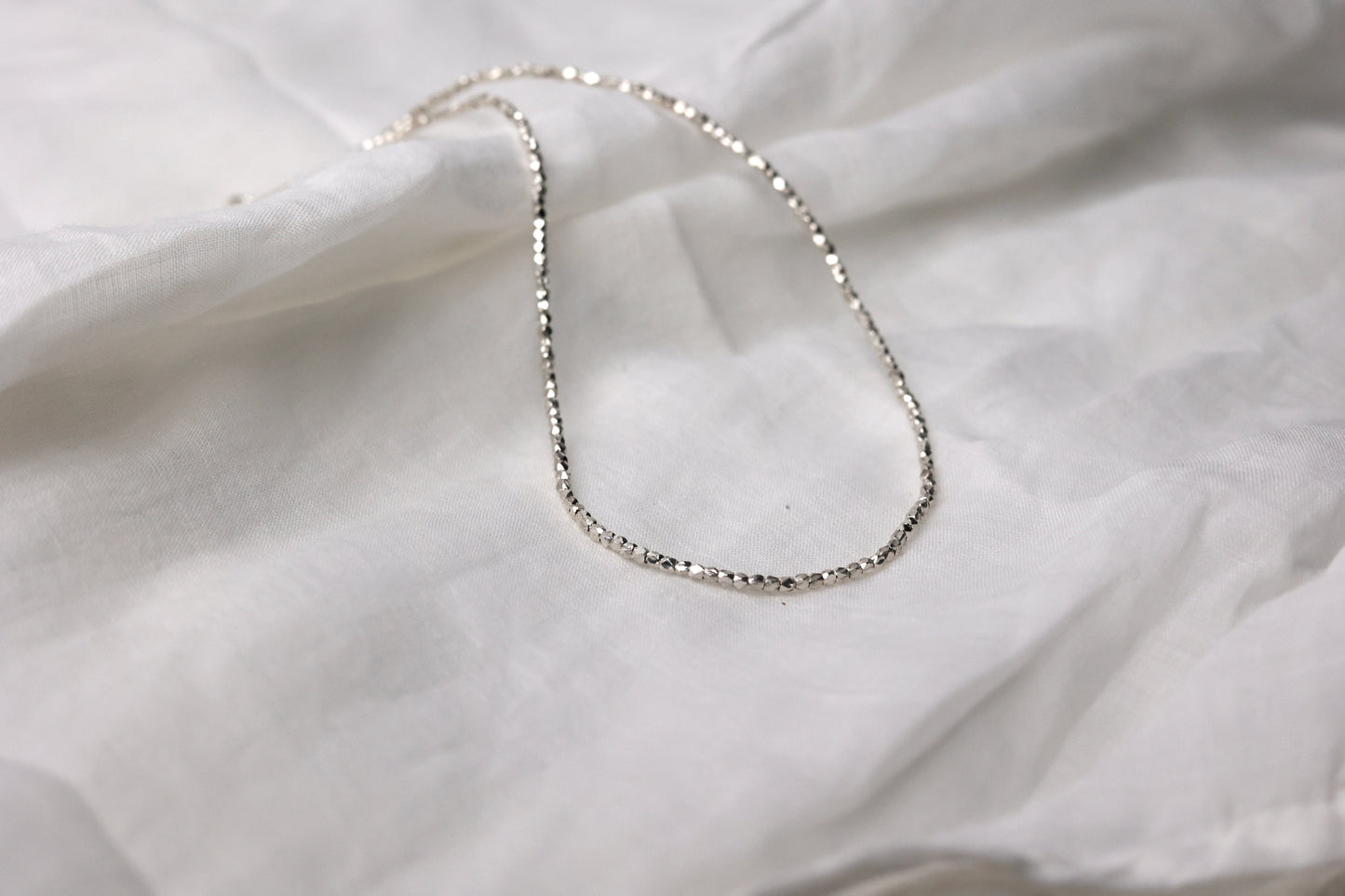 Minimalist Handcrafted Silver Beaded Necklace- Thin