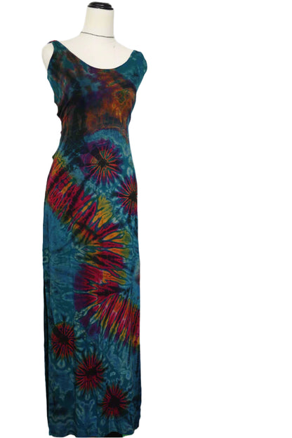 Green Hand Tie-Dye Dress — green tie-dye maxi dress on mannequin