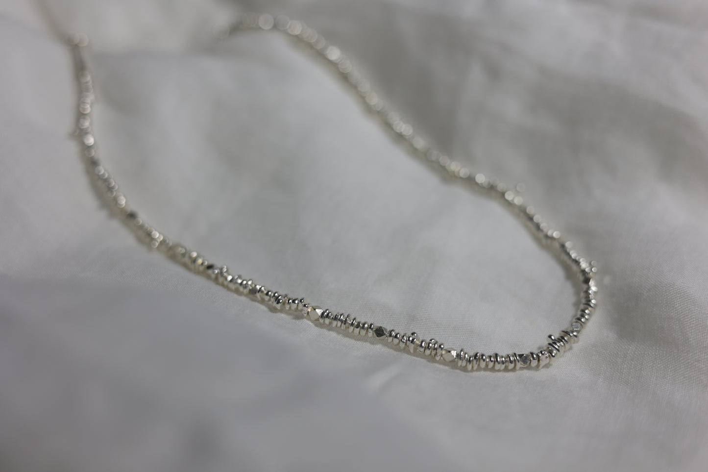 Handcrafted Minimalist Silver Irregular Beaded Necklace