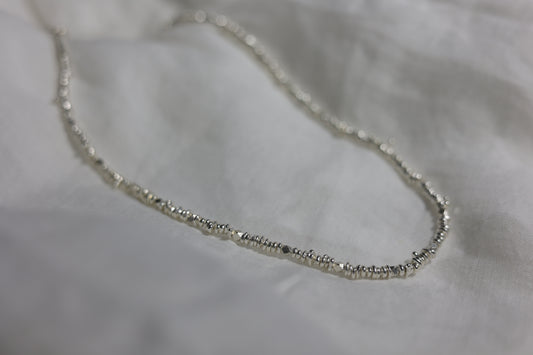 Handcrafted Minimalist Silver Irregular Beaded Necklace