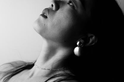 Handcrafted Frosted Minimalist Statement Earrings — model wearing round drop earrings