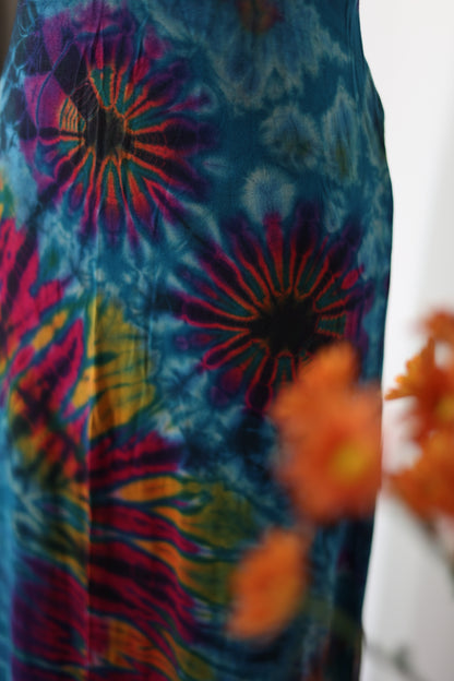 Green Hand Tie-Dye Dress — close-up of green tie-dye fabric pattern