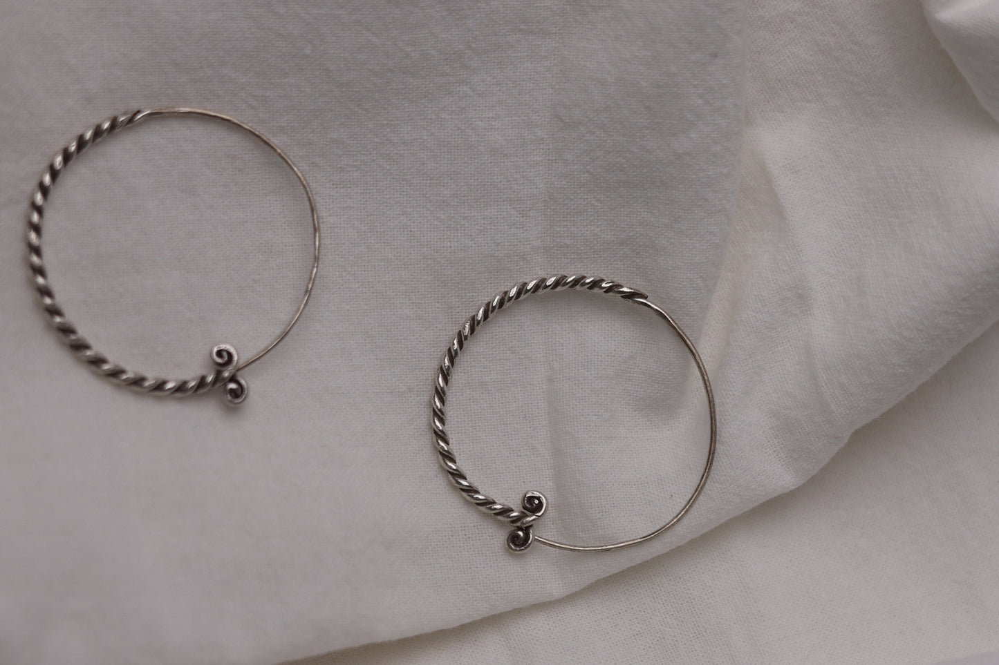 Handmade Braided Silver Ear Hoops