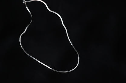 Handcrafted Minimalist Basic Silver Chain Necklace — smooth chain necklace on black fabric