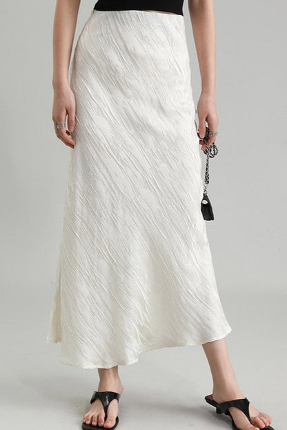 White Triacetate Skirt — white maxi skirt worn with black sandals