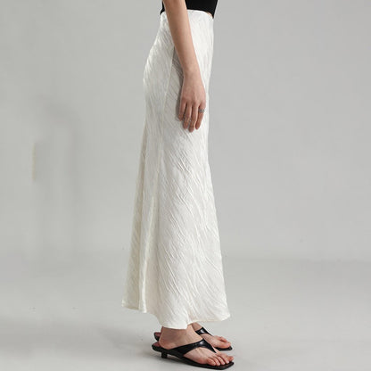 White Triacetate Skirt — side view of white maxi skirt