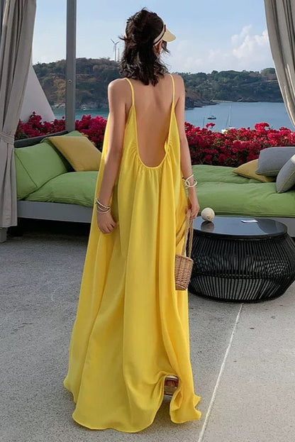 Bright Beach Holiday Dress — back of bright yellow holiday dress