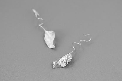 The Leaves -Earrings — front and back views of silver-tone leaf earrings